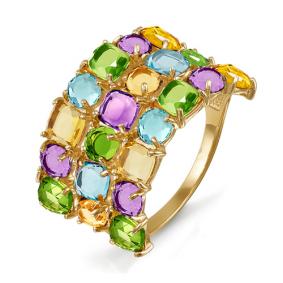 Золотое кольцо КЮЗ Del'ta с ситаллом цвета Цитрин, Аметист, Топаз, Хризолит D312491 D312491 фото