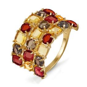 Золотое кольцо КЮЗ Del'ta с ситаллом цвета Цитрин, Гранат и раухтопазом D312492 D312492 фото