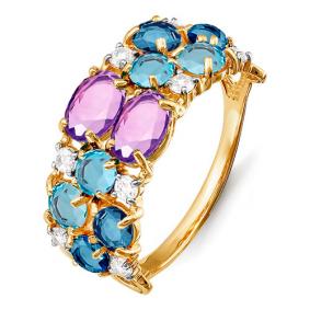 Золотое кольцо КЮЗ Del'ta D312500 с топазом, фианитом, аметистом, миксом камней и Лондон топазом D312500 фото