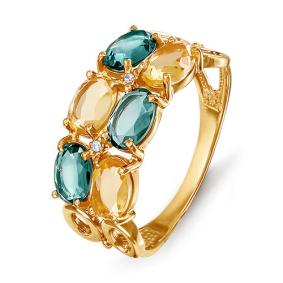 Золотое кольцо КЮЗ Del'ta D312504 с фианитом, цитрином, кварцем и миксом камней D312504 фото
