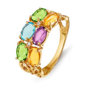 Золотое кольцо КЮЗ Del'ta D312505 с топазом, фианитом, аметистом, хризолитом, цитрином и миксом камней D312505 фото