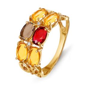 Золотое кольцо КЮЗ Del'ta D312506 с фианитом, цитрином, гранатом, миксом камней и раухтопазом D312506 фото