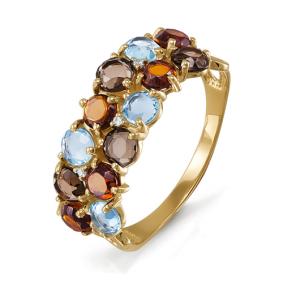 Золотое кольцо КЮЗ Del'ta D312525 с топазом, фианитом, гранатом, миксом камней и раухтопазом D312525 фото