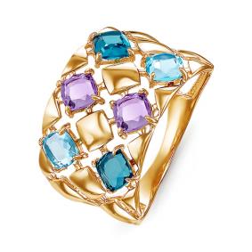 Золотое кольцо КЮЗ Del'ta D312542 с топазом и аметистом D312542 фото