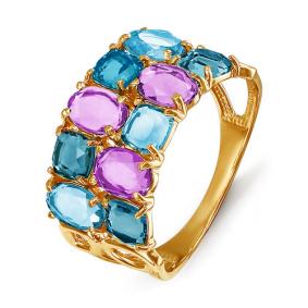 Золотое кольцо КЮЗ Del'ta D312549 с топазом, аметистом, миксом камней и Лондон топазом D312549 фото