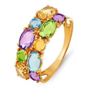 Золотое кольцо КЮЗ Del'ta D312554 с топазом, аметистом, хризолитом, цитрином и миксом камней D312554 фото