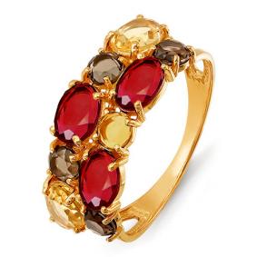 Золотое кольцо КЮЗ Del'ta D312555 с цитрином, гранатом, миксом камней и раухтопазом D312555 фото