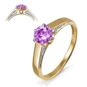 Золотое кольцо КЮЗ Del'ta D312559 с фианитом и аметистом D312559 фото