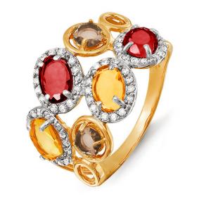 Золотое кольцо КЮЗ Del'ta D312681 с фианитом, цитрином, гранатом, миксом камней и раухтопазом D312681 фото