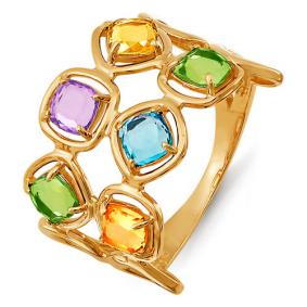 Золотое кольцо КЮЗ Del'ta D312701 с топазом, аметистом, хризолитом, цитрином и миксом камней D312701 фото