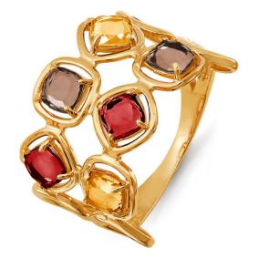 Золотое кольцо КЮЗ Del'ta с ситаллом цвета Гранат, Цитрин и раухтопазом D312702 D312702 фото
