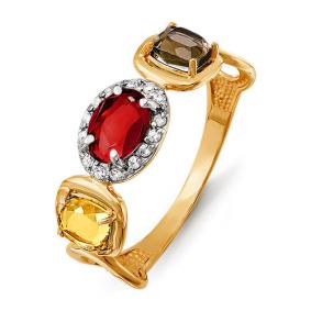 Золотое кольцо КЮЗ Del'ta D312709 с фианитом, цитрином, гранатом, миксом камней и раухтопазом D312709 фото