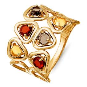 Золотое кольцо КЮЗ Del'ta с ситаллом цвета Гранат, Цитрин и раухтопазом D312723 D312723 фото