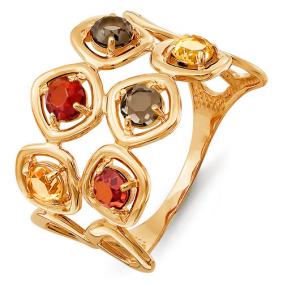 Золотое кольцо КЮЗ Del'ta с ситаллом цвета Гранат, Цитрин и раухтопазом D312737 D312737 фото