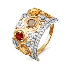 Золотое кольцо КЮЗ Del'ta D312807 с фианитом, цитрином, гранатом, миксом камней и раухтопазом D312807 фото