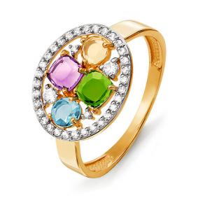 Золотое кольцо КЮЗ Del'ta D312813 с топазом, фианитом, аметистом, хризолитом, цитрином и миксом камней D312813 фото