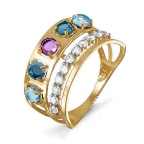 Золотое кольцо КЮЗ Del'ta D312871 с топазом, фианитом, аметистом, миксом камней и Лондон топазом D312871 фото