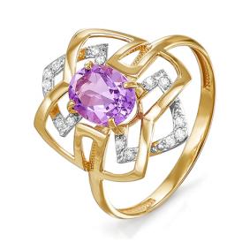 Золотое кольцо КЮЗ Del'ta D312891 с фианитом и аметистом D312891 фото
