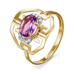 Золотое кольцо КЮЗ Del'ta D312905 с фианитом и аметистом D312905 фото