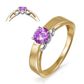 Золотое кольцо КЮЗ Del'ta D312974 с фианитом и аметистом D312974 фото