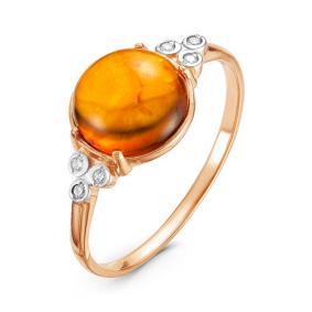 Золотое кольцо КЮЗ Del'ta D313223 с фианитом и янтарём D313223 фото