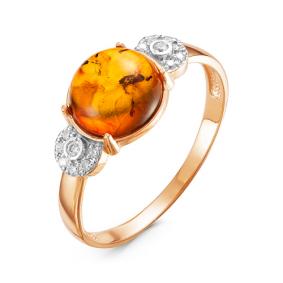 Золотое кольцо КЮЗ Del'ta D313226 с фианитом и янтарём D313226 фото
