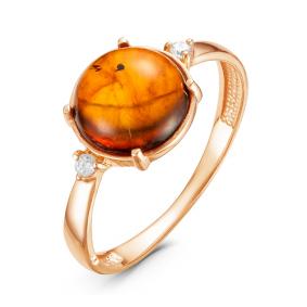 Золотое кольцо КЮЗ Del'ta D313242 с фианитом и янтарём D313242 фото