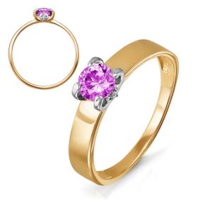Золотое кольцо КЮЗ Del'ta D313276 с фианитом и аметистом D313276 фото