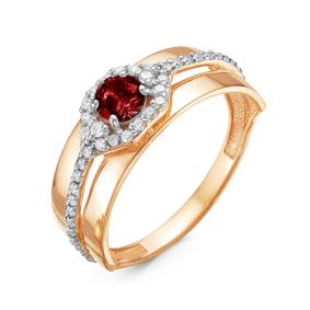 Золотое кольцо КЮЗ Del'ta D313945 с фианитом и гранатом D313945 фото