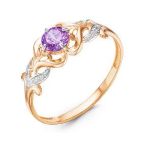 Золотое кольцо КЮЗ Del'ta D314037 с фианитом и аметистом D314037 фото