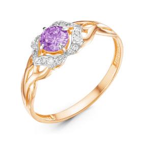 Золотое кольцо КЮЗ Del'ta D314043 с фианитом и аметистом D314043 фото