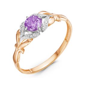Золотое кольцо КЮЗ Del'ta D314049 с фианитом и аметистом D314049 фото