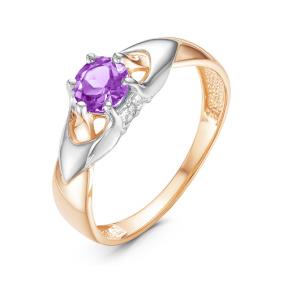 Золотое кольцо КЮЗ Del'ta D314184 с фианитом и аметистом D314184 фото