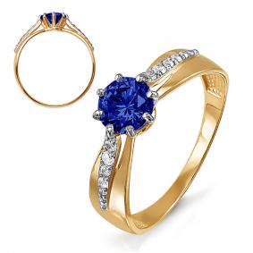 Золотое кольцо КЮЗ Del'ta D314373 с фианитом и сапфировым корундом D314373 фото