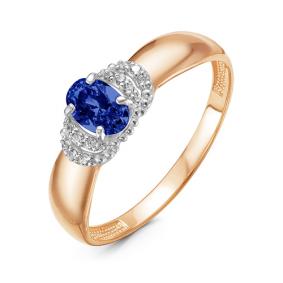 Золотое кольцо КЮЗ Del'ta D314374 с фианитом и сапфировым корундом D314374 фото