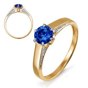 Золотое кольцо КЮЗ Del'ta D314375 с фианитом и сапфировым корундом D314375 фото