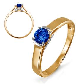 Золотое кольцо КЮЗ Del'ta D314377 с фианитом и сапфировым корундом D314377 фото