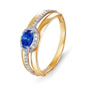 Золотое кольцо КЮЗ Del'ta D314379 с фианитом и сапфировым корундом D314379 фото