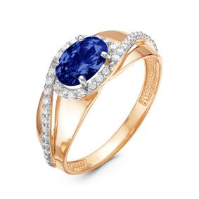 Золотое кольцо КЮЗ Del'ta D314380 с фианитом и сапфировым корундом D314380 фото