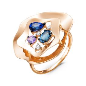 Золотое кольцо КЮЗ Del'ta D314387 с топазом, фианитом, аметистом, сапфировым корундом и миксом камней D314387 фото