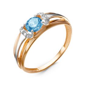 Золотое кольцо КЮЗ Del'ta D314423 с фианитом и топазом Swarovski D314423 фото