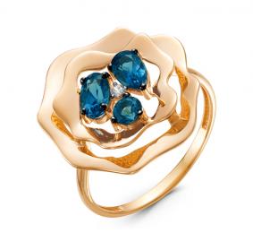 Золотое кольцо КЮЗ Del'ta D314466 с фианитом и Лондон топазом D314466 фото