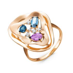 Золотое кольцо КЮЗ Del'ta D314494 с топазом, фианитом, аметистом и миксом камней D314494 фото