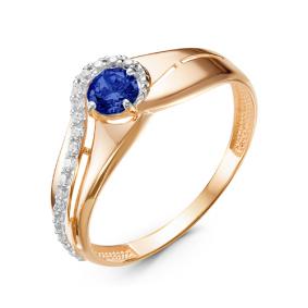 Золотое кольцо КЮЗ Del'ta D314541 с фианитом и сапфировым корундом D314541 фото