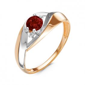 Золотое кольцо КЮЗ Del'ta D314559 с фианитом и гранатом D314559 фото