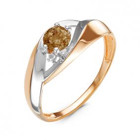Золотое кольцо КЮЗ Del'ta D314561 с фианитом и раухтопазом D314561 фото