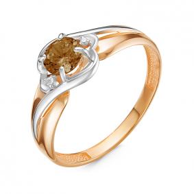 Золотое кольцо КЮЗ Del'ta D314577 с фианитом и раухтопазом D314577 фото