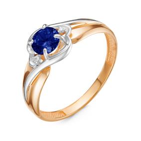 Золотое кольцо КЮЗ Del'ta D314581 с фианитом и сапфировым корундом D314581 фото