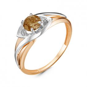 Золотое кольцо КЮЗ Del'ta D314593 с фианитом и раухтопазом D314593 фото
