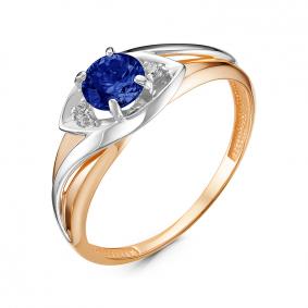 Золотое кольцо КЮЗ Del'ta D314597 с фианитом и сапфировым корундом D314597 фото